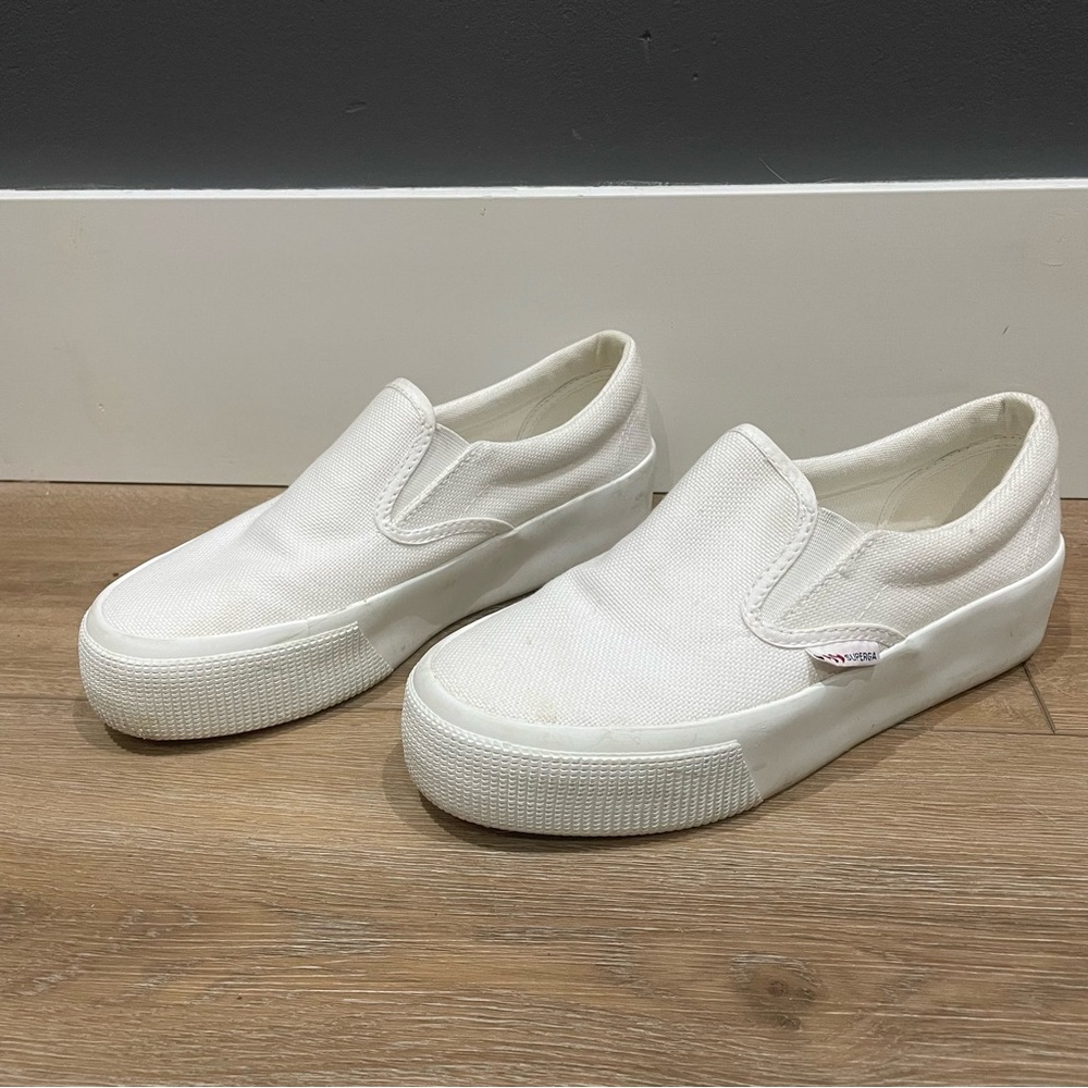 Superga White Slip-On Sneakers - small platform
